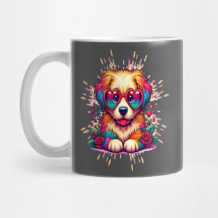 Rainbow Cute Dog Wearing Glasses Heart Puppy Love Dog Funny Mug